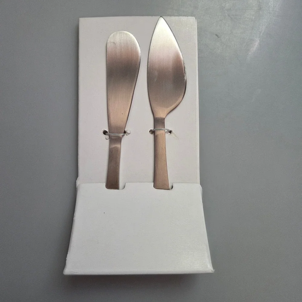 Threshold 2 Piece Stainless Steel Cheese Knife Set Spreader Brushed Silver‎ New